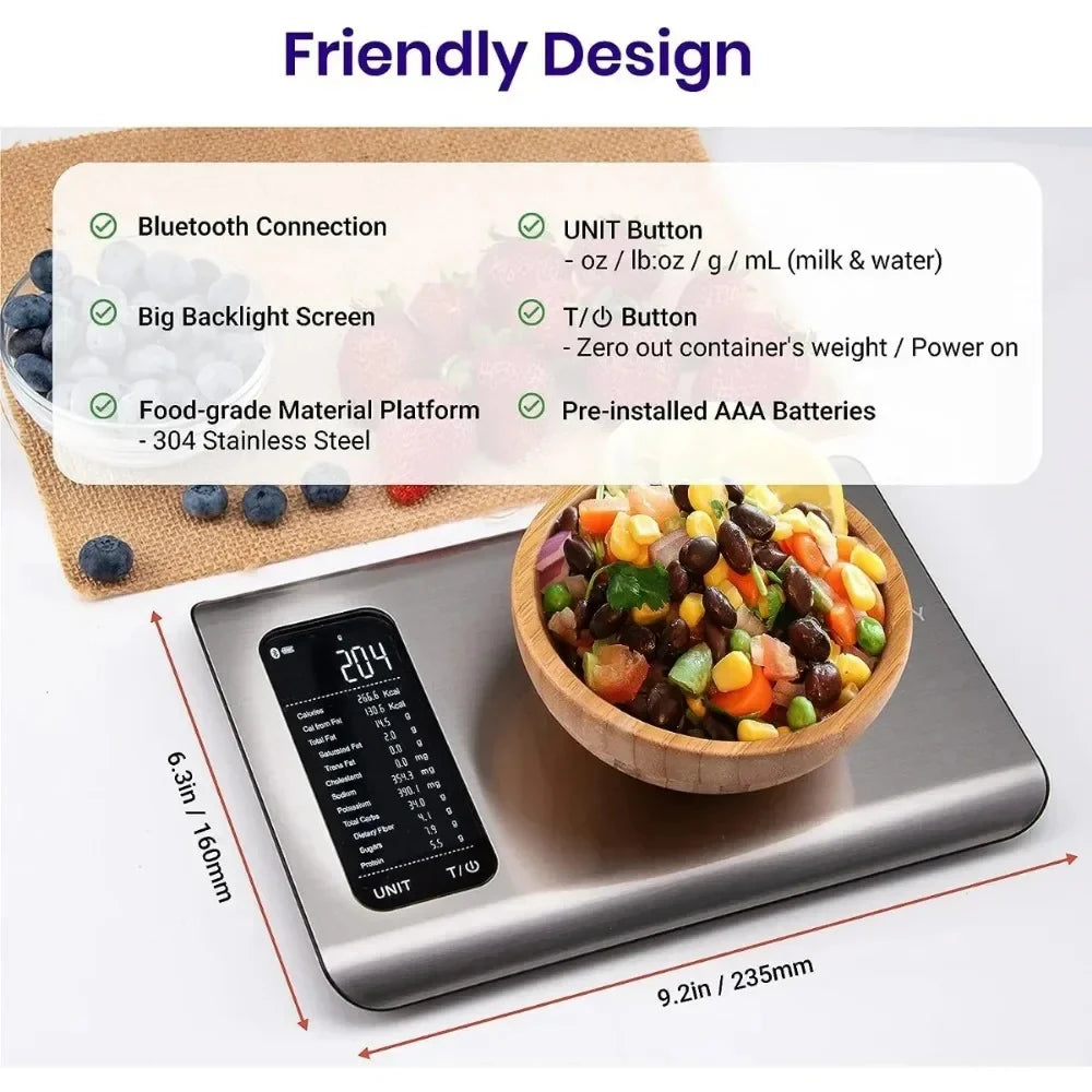 NutriBalance Balance de Cuisine | Précise, Acier Inoxydable, Suivi Nutritionnel