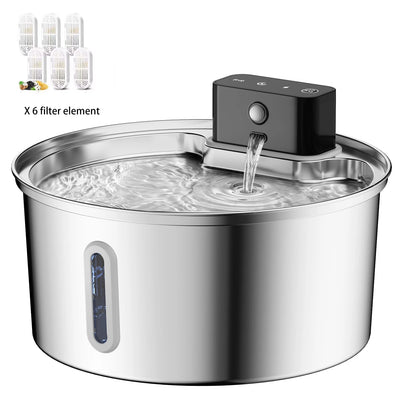 3.2L Stainless Steel Wireless Pet Water Fountain Battery Powered Motion Sensor Silent Filtered Cat and Dog Water Fountain