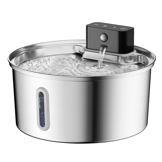 3.2L Stainless Steel Wireless Pet Water Fountain Battery Powered Motion Sensor Silent Filtered Cat and Dog Water Fountain