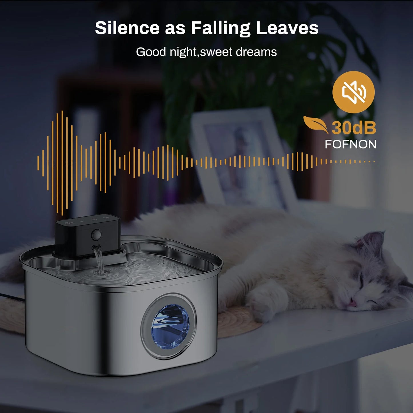 3.2L Stainless Steel Wireless Pet Water Fountain Battery Powered Motion Sensor Silent Filtered Cat and Dog Water Fountain