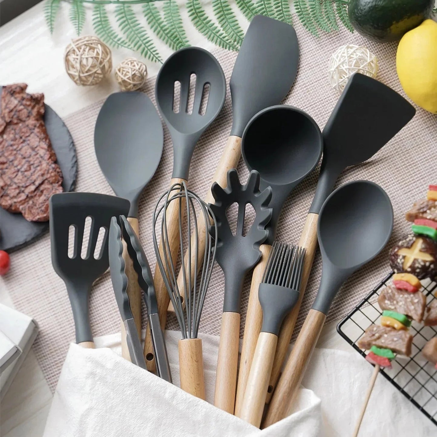 Soleil Ustensiles de Cuisine | Silicone Antiadhésif, 12 Pièces, Résistant à la Chaleur
