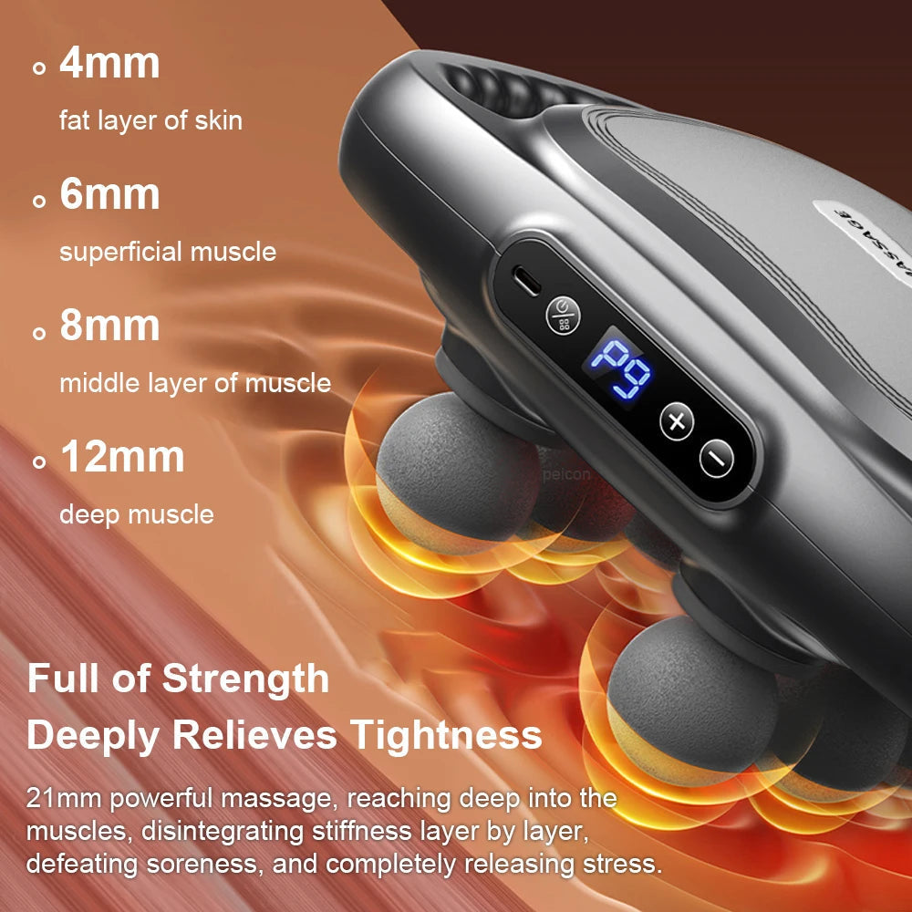 VibraFlex Pistolet de Massage Musculaire | 6 Têtes, Contrôle Tactile, 9 Niveaux d'Intensité
